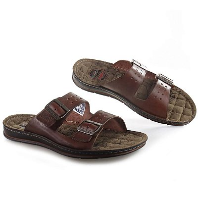 Chinelo Masculino de Couro - Marrom - Pegada