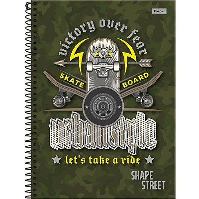 Caderno Shape Street Skate Verde - 80 Folhas - Foroni