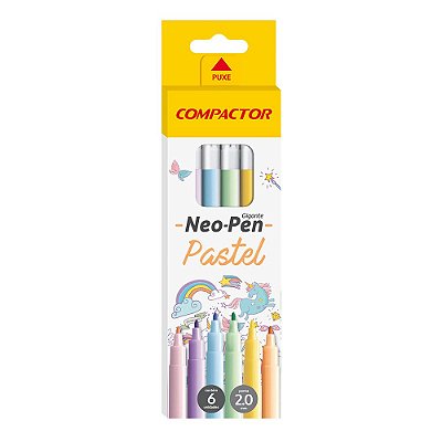 Canetinha Hidrográfica Neo-Pen Pastel Gigante - 6 Cores - Compactor