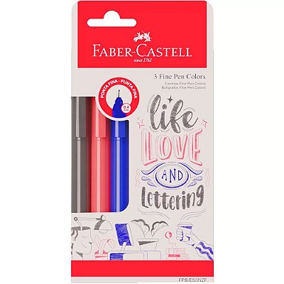 Caneta Hidrográfica Fine Pen 0.4 - 3 Cores - Faber-Castell