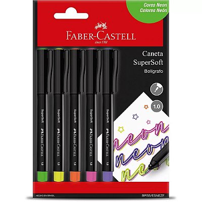 Caneta Hidrográfica SuperSoft Neon 1.0 - 5 Cores - Faber-Castell