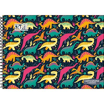 Caderno Cartografia e Desenho Stone 96 Folhas - Dinos - Jandaia