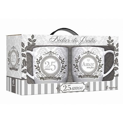 Jogo de Canecas Bodas de Prata 360ml - 2 Peças - Brasfoot