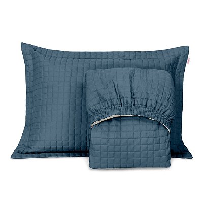 Colcha Com Elástico Plaza Solteiro Azul Petróleo - 2 peças - Lavive