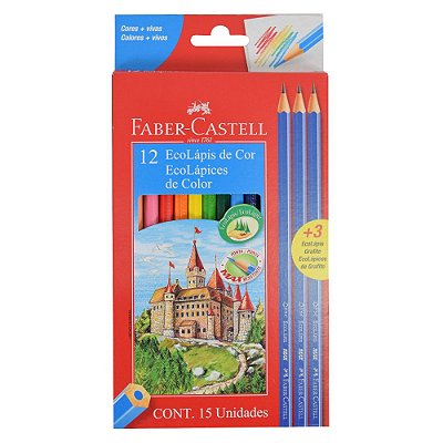 Lápis de Cor Sextavado Faber Castell - 12 cores + 3 lápis grafite