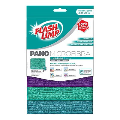 Kit De Panos Microfibra Multiuso - 3 Peças - Flash Limp