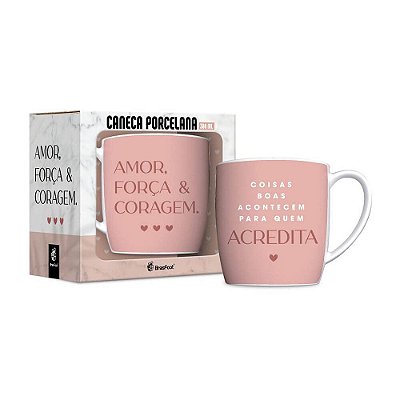 Caneca de Porcelana - 300ml - Amor, Força e Coragem - Brasfoot