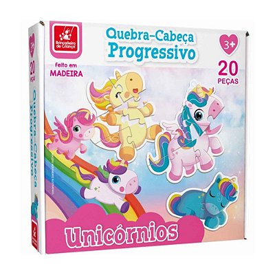 Quebra-Cabeça Progressivo Unicórnios - 20 Peças - Brincadeira de Criança