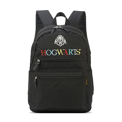 Mochila de Costas Harry Potter - Bordado Colorido Hogwarts - Preta - Luxcel