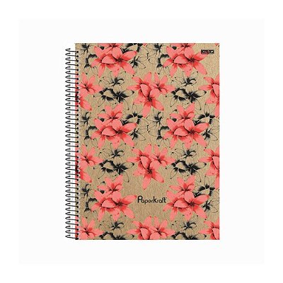 Caderno Espiral PaperKraft -  Flores Vermelhas - 80 folhas - São Domingos
