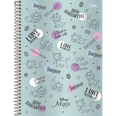 Caderno Disney Marie Metalizado - Romantic - 80 Folhas - Foroni