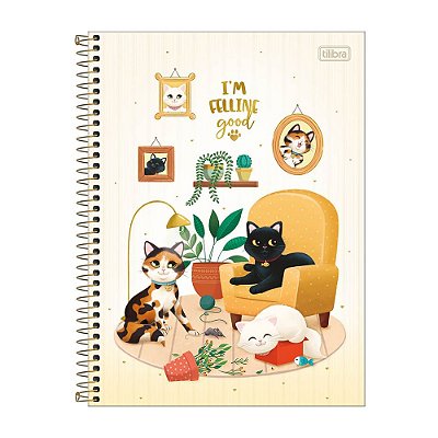 Caderno Purrfect Cats - Amarelo - 160 Folhas - Tilibra