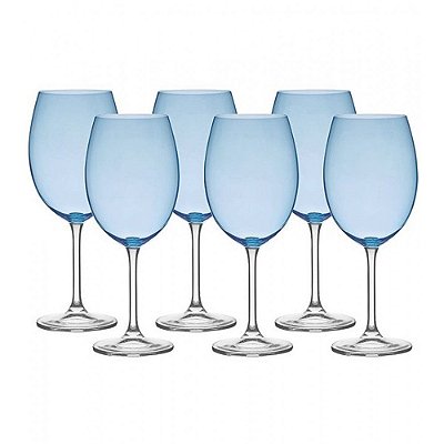 Jogo Taças de Cristal para Vinho Colibri Oceano Azul - 580ml - 6 peças - Bohemia