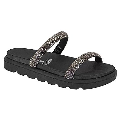 Sandália Papete Flatform Strass Preto - Vizzano