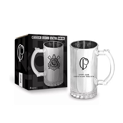 Caneca de Vidro Metalic Corinthians - 480ml - Brasfoot