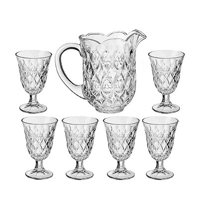 Conjunto Jarra com 6 Taças de Cristal Lile - 7 Peças - Lyor
