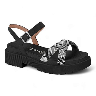 Sandália Papete Feminina Strass Preto - Vizzano