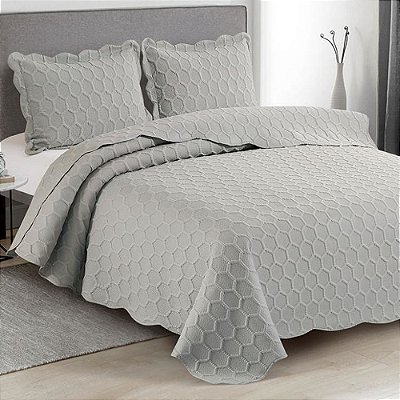 Kit Colcha Ilusion Favo Casal - Concreto - Camesa