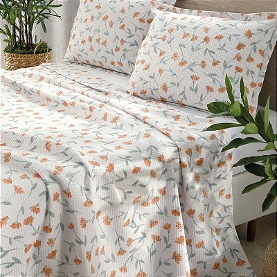 Kit de Colcha Casal Piquet Favo Flora - Döhler