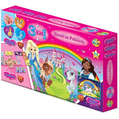 Kit Memória, Dominó e Quebra-Cabeça - Sonho de Princesa - GGB Brinquedos