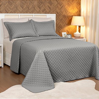 Jogo de Colcha Belle Toque de Pluma Casal Gris - 200 Fios - Lavive