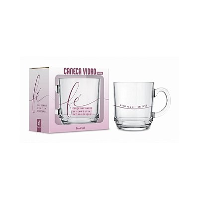 Caneca de Vidro - 300ml - Fé - Brasfoot