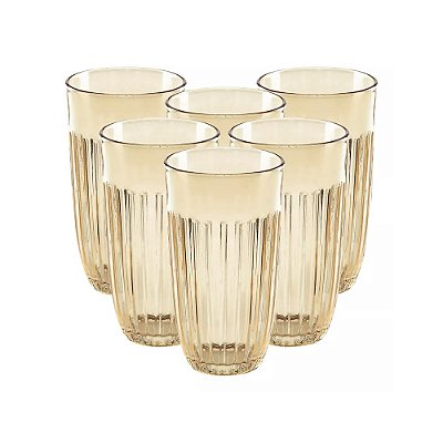 Jogo de Copos de Vidro Athena Dourado - 6 Peças - 400ml - Wincy