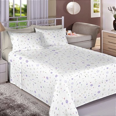 Jogo de Cama Premium Queen Alfazema - 150 Fios - Estamparia