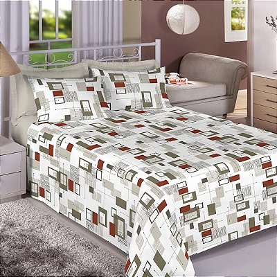 Jogo de Cama Premium Linea Casal Quadros - 180 Fios - Estamparia