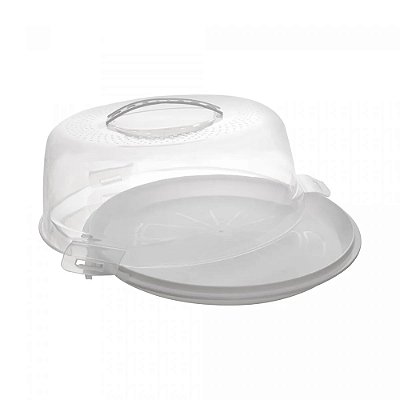 Prato para Bolo de Plástico com Tampa e Alça Branco - Lyor