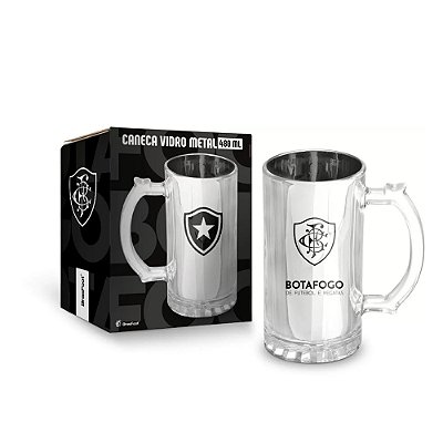 Caneca de Vidro Metalic Botafogo - 480ml - Brasfoot