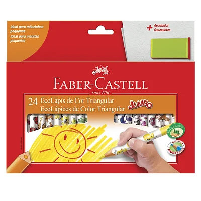 Lápis de Cor Triangular Jumbo com Apontador - 24 Cores - Faber Castell