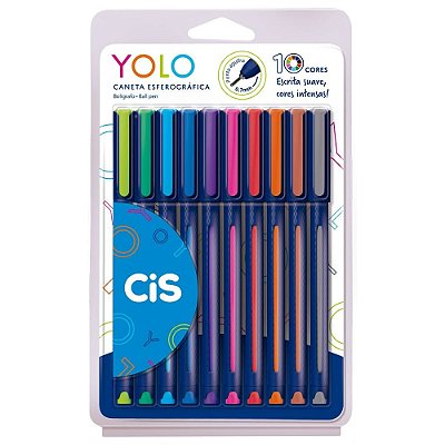 Conjunto de Canetas Esferográficas Yolo - 10 Cores - Cis