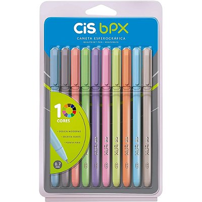 Conjunto de Canetas Esferográficas BPX - 10 Cores - Cis