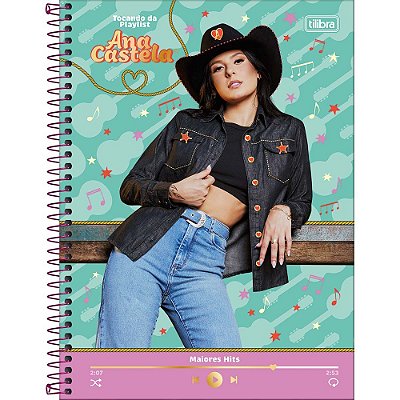 Caderno Espiral Ana Castela - Playlist - 80 Folhas - Tilibra