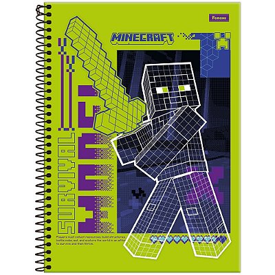 Caderno Capa Dura Universitário Minecraft Survival - 80 Folhas - Foroni