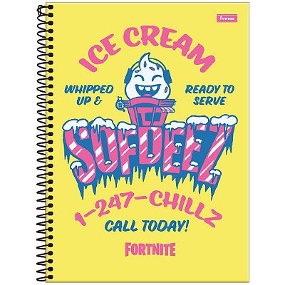 Caderno Capa Dura Fortnite Ice Cream - 80 Folhas - Foroni
