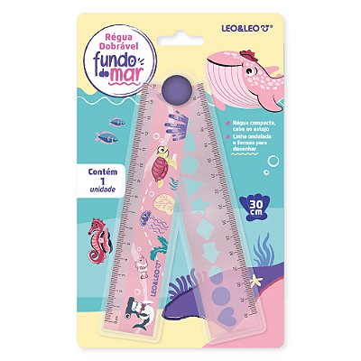 Régua de Plástico Dobrável 15cm/30cm Fundo do Mar - Leo&Leo