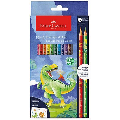 Kit Lápis de Cor EcoLápis Dino - 12 Cores + 2 Cores Misturinhas - Faber-Castell