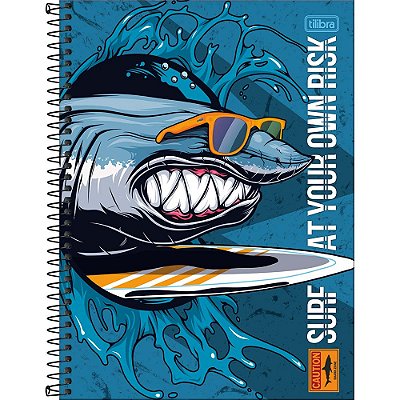 Caderno Espiral 4-Fun - Tubarão Surfista - 80 Folhas - Tilibra