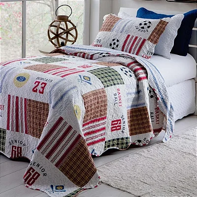 Jogo de Colcha Patchwork Teen - Sports - Solteiro - Rozac