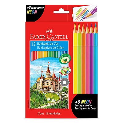 EcoLápis de Cor + 6 Cores Neon - 18 Cores - Faber Castell