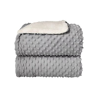 Cobetor Plush com Sherpa Dots - Cinza - Laço Bebê
