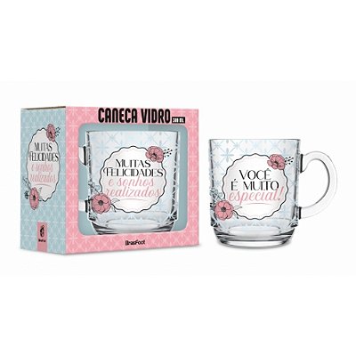 Caneca de Vidro - 300ml - Muitas Felicidades - Brasfoot