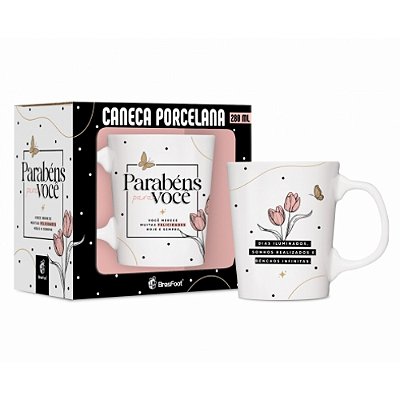 Caneca Porcelana Premium - Parabéns - 260ml - Brasfoot