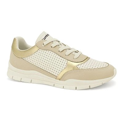 Tênis Feminino Casual Recortes - Bege - Comfortflex
