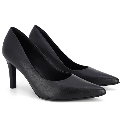 Scarpin Feminino Salto Alto Couro - Preto - Usaflex
