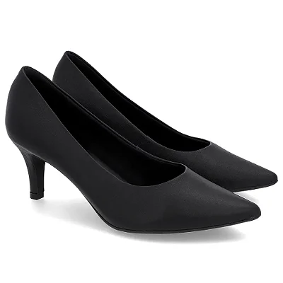 Scarpin Feminino Salto Médio Couro - Preto - Usaflex