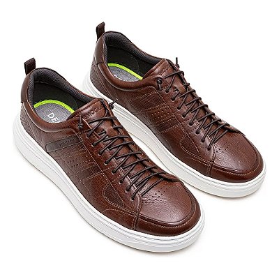 Tênis de Couro Denim Joe Ultra Light - Conhaque - Democrata