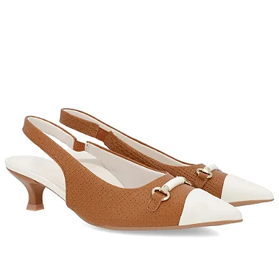 Scarpin Slingback Feminino Couro - Marrom - Usaflex